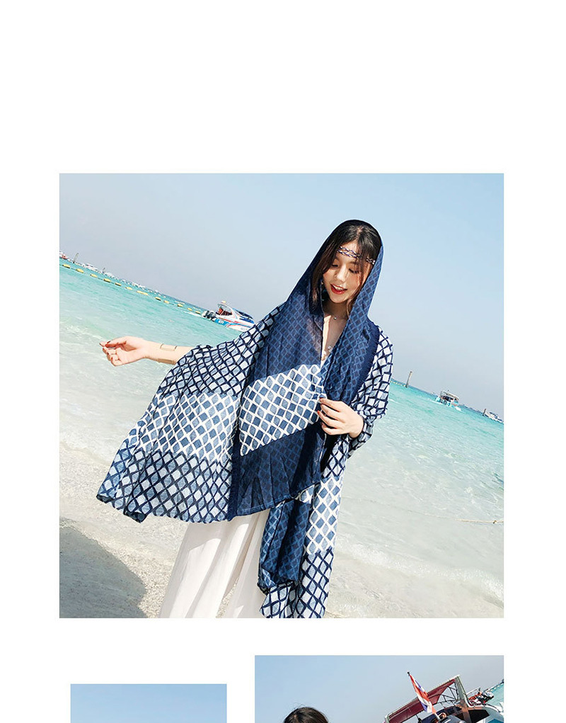 Fashion Navy Grid Pattern Decorated Dual-use Scarf,Cover-Ups