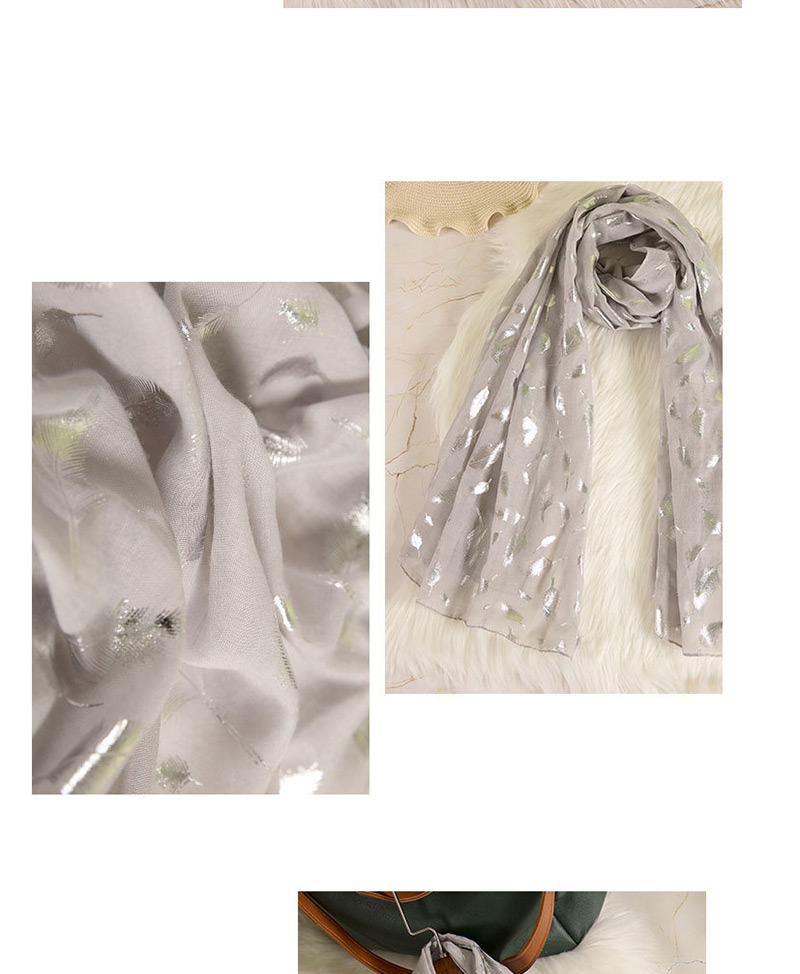 Fashion Light Gray Feather Pattern Decorated Dual-use Scarf,Thin Scaves
