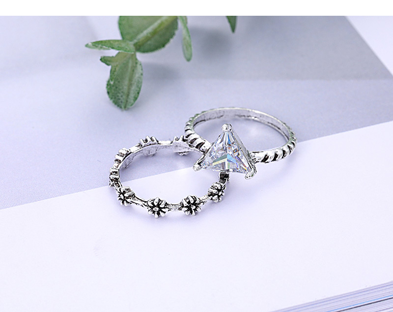 Fashion Silver Color Flowers Decorated Pure Color Ring(6pcs),Rings Set