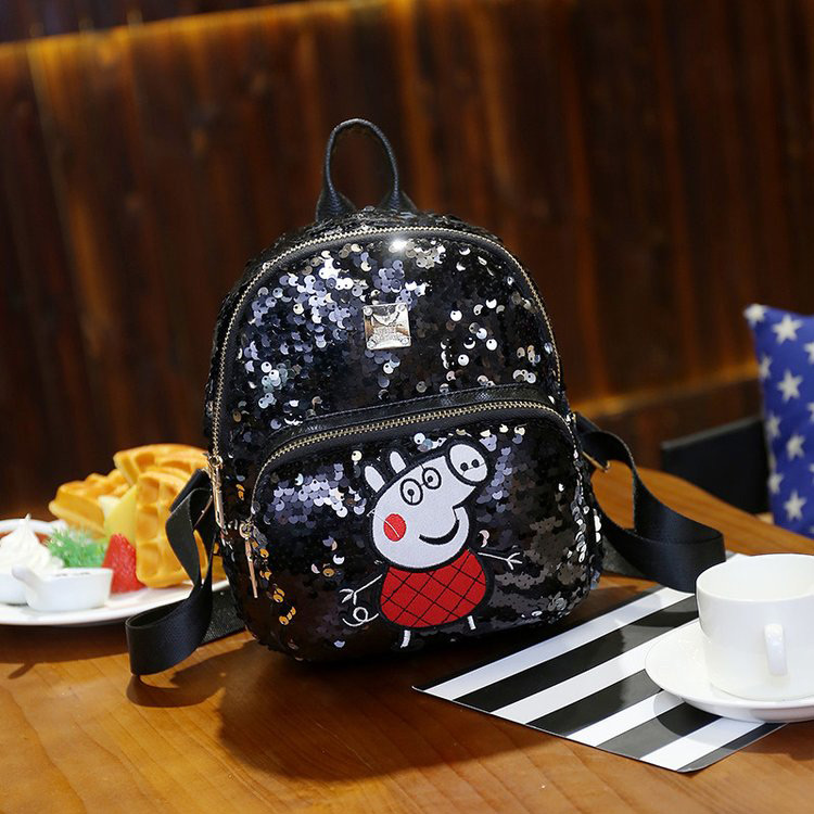 Lovely Black Peppa Pig Pattern Decorated Backpack,Backpack