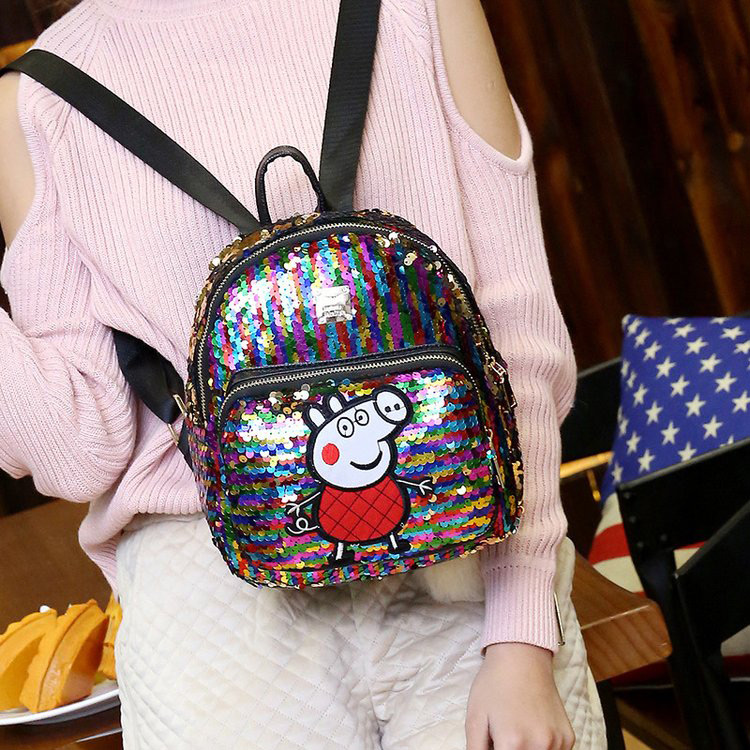 Lovely Black Peppa Pig Pattern Decorated Backpack,Backpack