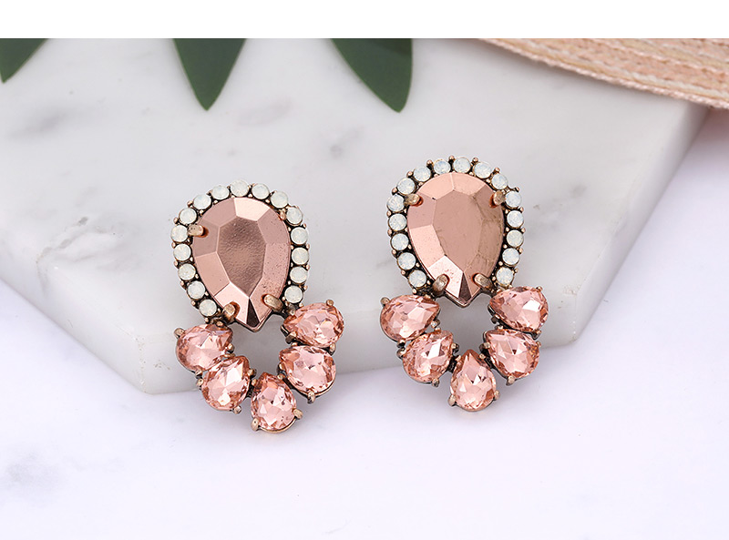 Fashion Pink Full Diamond Decorated Hollow Out Earrings,Stud Earrings