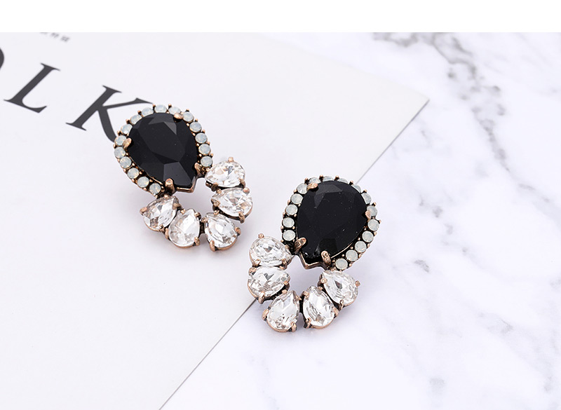 Fashion Black Full Diamond Decorated Hollow Out Earrings,Stud Earrings