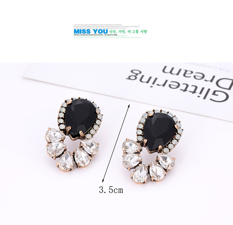 Fashion Black Full Diamond Decorated Hollow Out Earrings,Stud Earrings