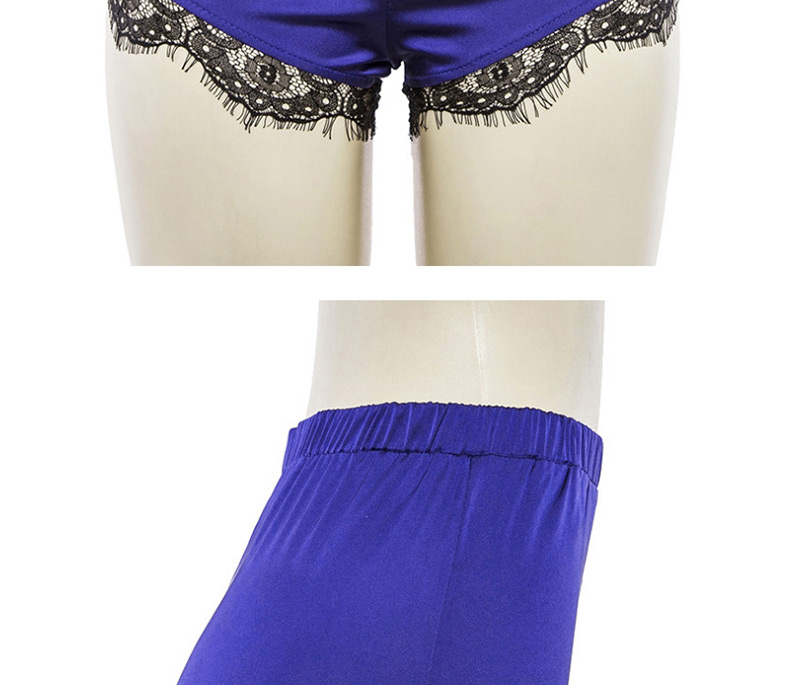 Fashion Blue Lace Decorated High-waist Shorts,Shorts