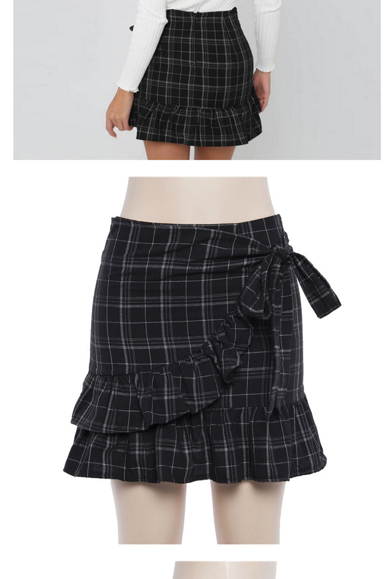 Fashion Black Grid Pattern Decorated Simple Skirt,Skirts