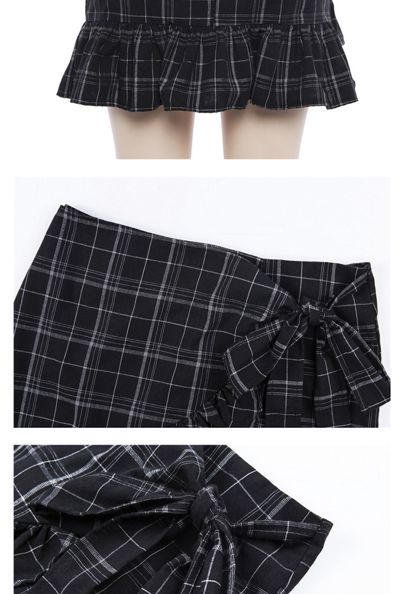 Fashion Black Grid Pattern Decorated Simple Skirt,Skirts