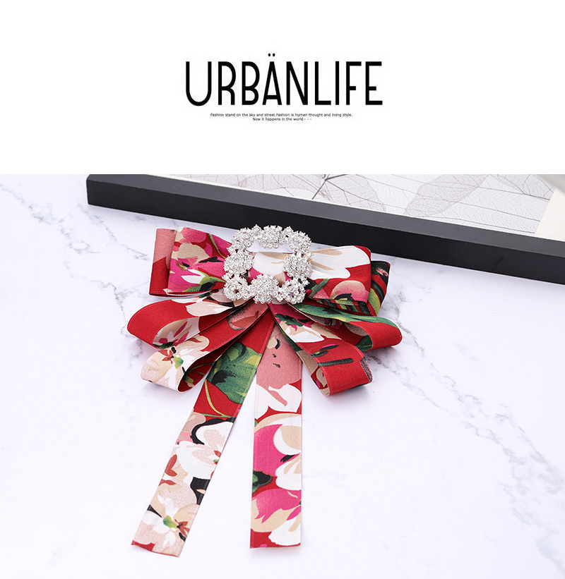 Elegant Red Flower Pattern Decorated Bowknot Brooch,Korean Brooches