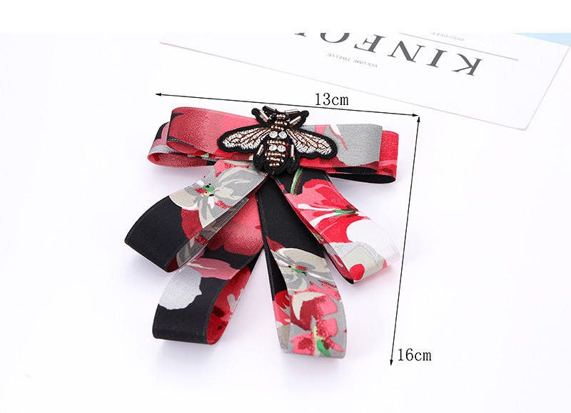 Elegant Red Embroidered Bee Decorated Bowknot Brooch,Korean Brooches