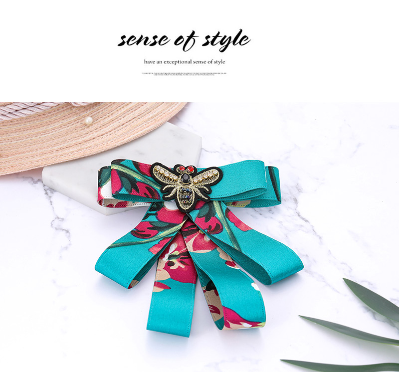 Elegant Green Embroidered Bee Decorated Bowknot Brooch,Korean Brooches