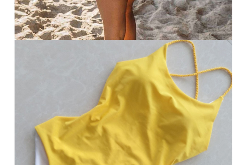 Fashion Yellow Pure Color Decorated Swimwear,One Pieces