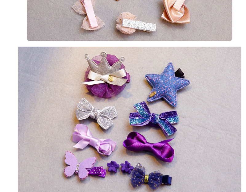 Fashion Purple Bowknot&star Shape Decorated Hair Clip (10 Pcs ),Kids Accessories