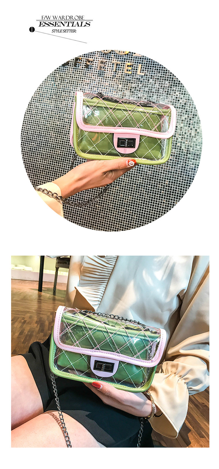 Fashion Green+pink Grid Pattern Decorated Shoulder Bag (2 Pcs ),Messenger bags