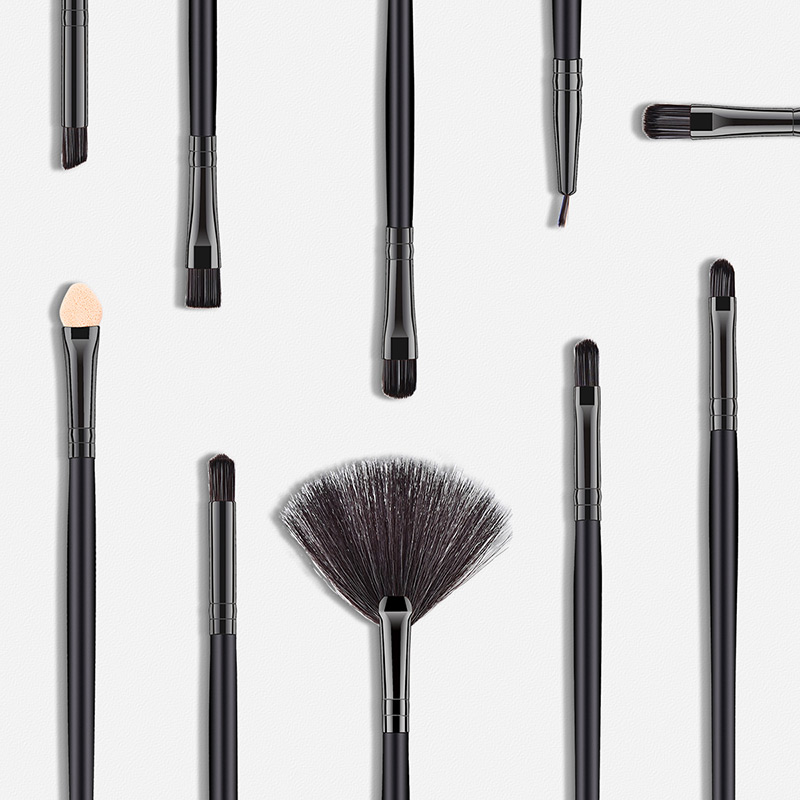 Fashion Black Sector Shape Decorated Makeup Brush (10 Pcs ),Beauty tools