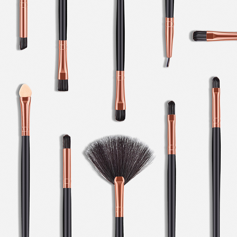 Fashion Rose Gold+black Sector Shape Decorated Makeup Brush (10 Pcs ),Beauty tools