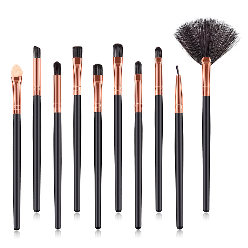 Fashion Rose Gold+black Sector Shape Decorated Makeup Brush (10 Pcs ),Beauty tools