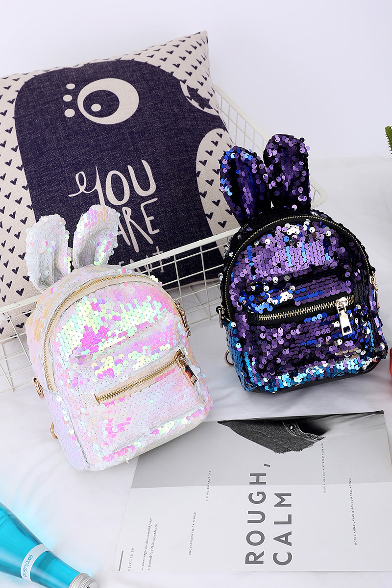 Fashion Pink Rabbit Shape Design Paillette Decorated Backpack,Backpack