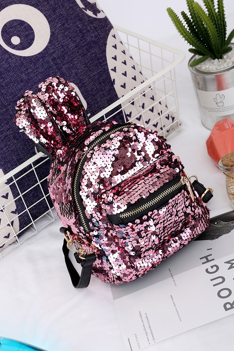 Fashion Pink Rabbit Shape Design Paillette Decorated Backpack,Backpack