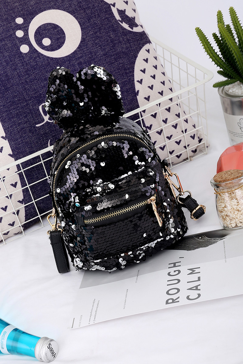 Fashion Black Rabbit Shape Design Paillette Decorated Backpack,Backpack
