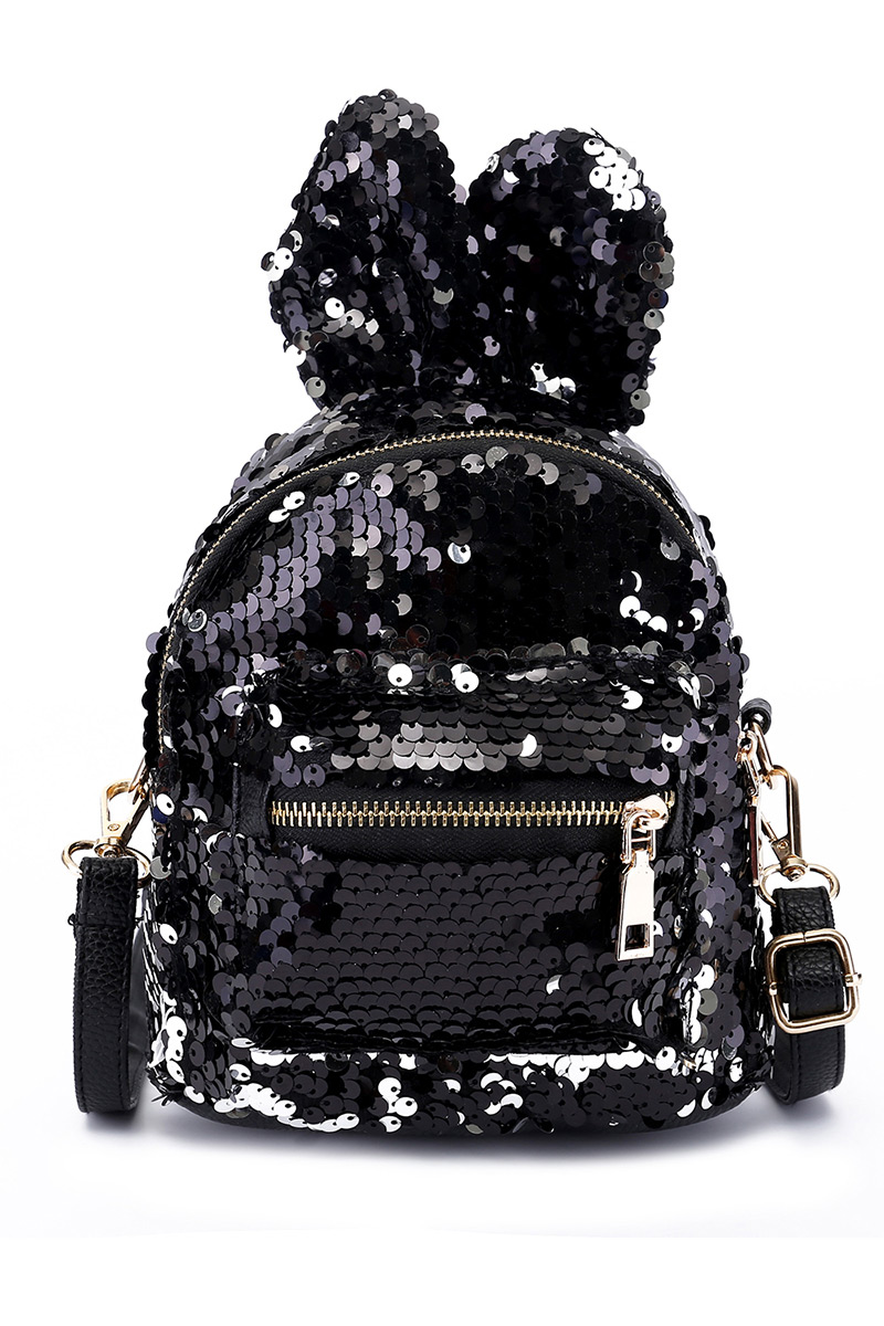 Fashion Black Rabbit Shape Design Paillette Decorated Backpack,Backpack