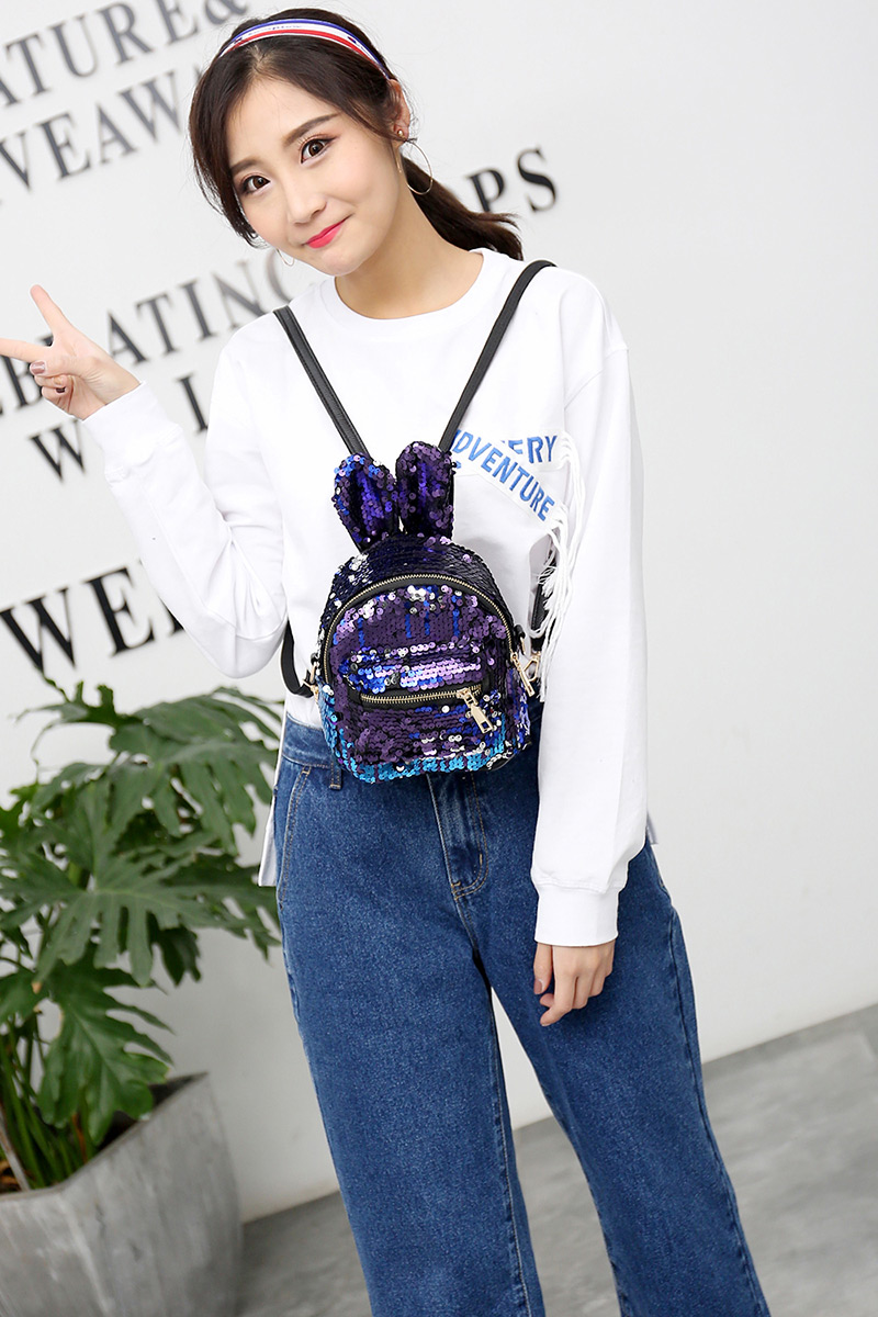 Fashion Purple Rabbit Shape Design Paillette Decorated Backpack,Backpack