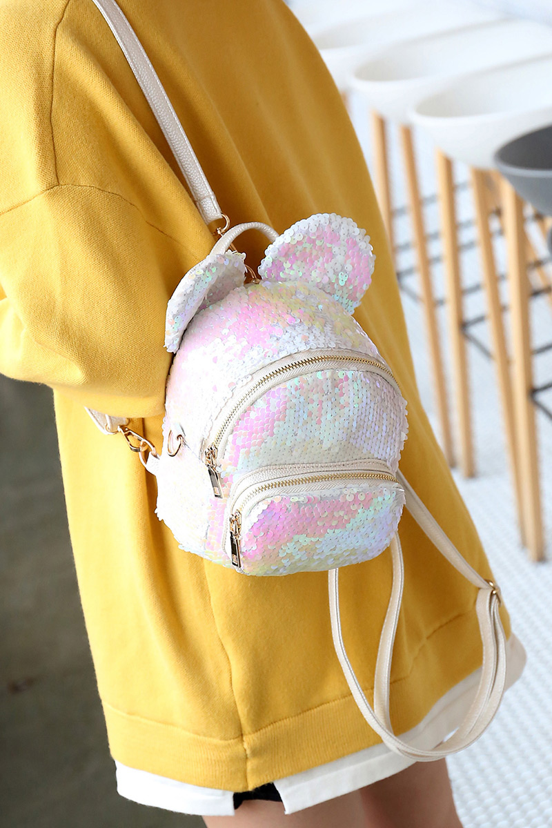 Fashion White Ear Decorated Paillette Backpack,Backpack