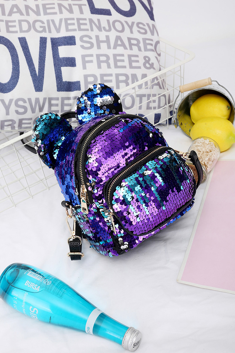 Fashion Blue Ear Decorated Paillette Backpack,Backpack