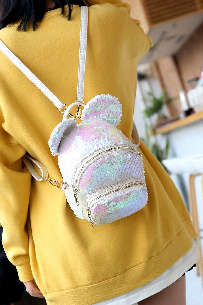 Fashion Pink Ear Decorated Paillette Backpack,Backpack
