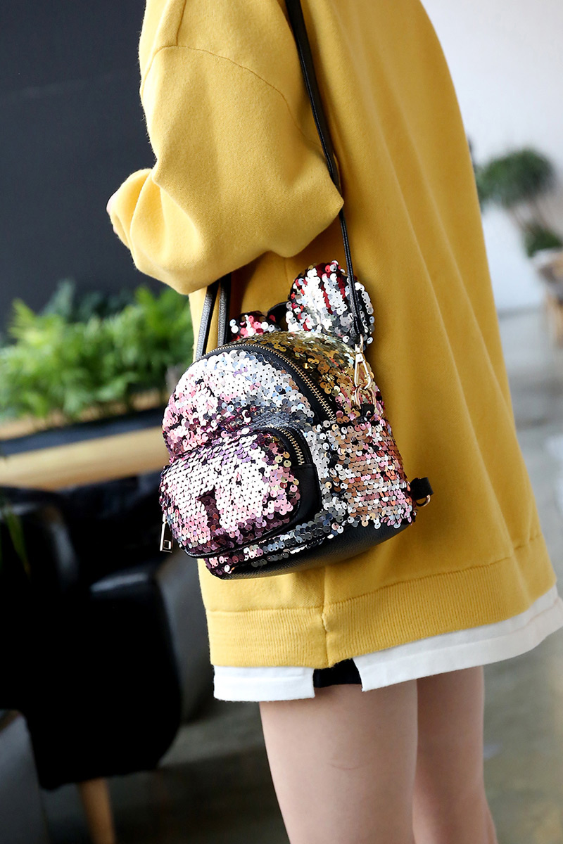 Fashion Black Ear Decorated Paillette Backpack,Backpack