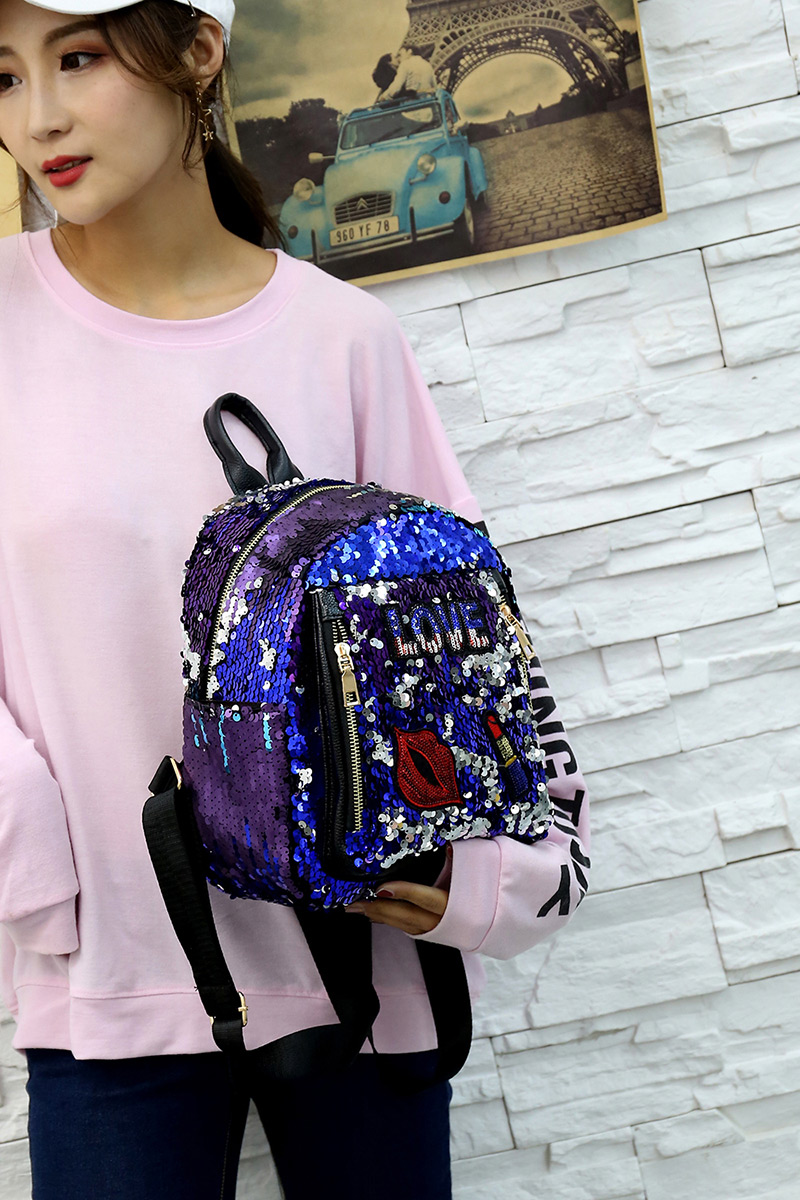 Fashion Blue Lips Pattern Decorated Backpack,Backpack