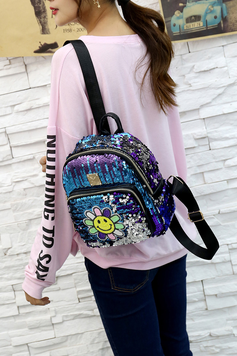 Fashion Blue Flower Pattern Decorated Backpack,Backpack
