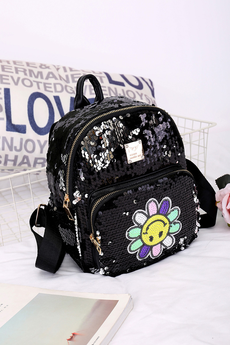 Fashion Black Flower Pattern Decorated Backpack,Backpack