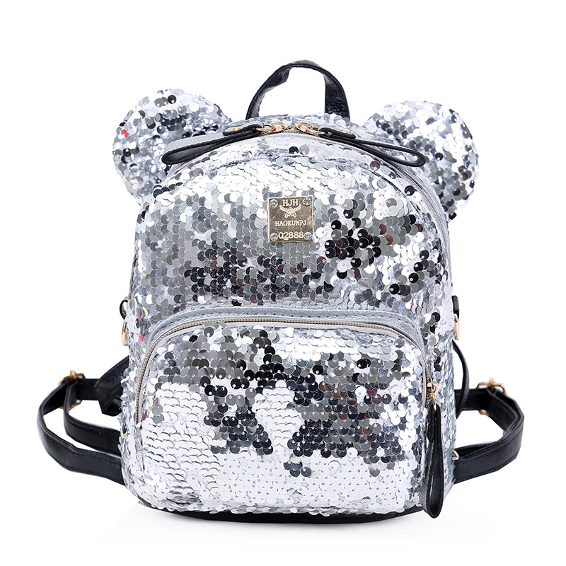 Fashion Black Pure Color Decorated Paillette Backpack,Backpack