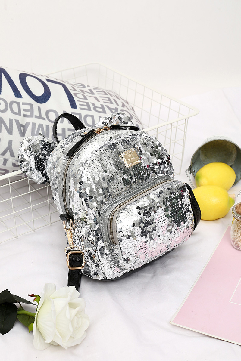Fashion Pink Pure Color Decorated Paillette Backpack,Backpack