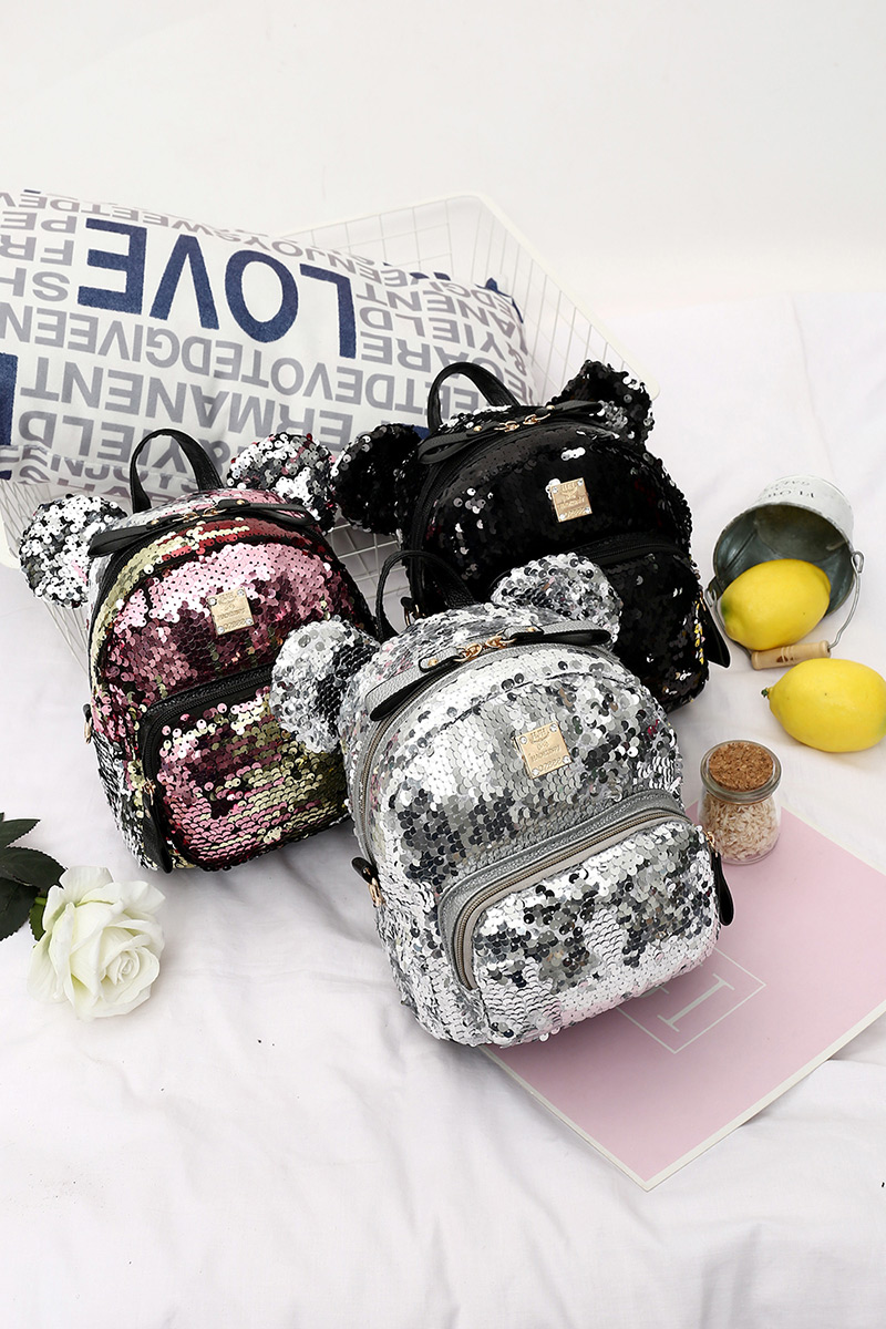 Fashion Pink Pure Color Decorated Paillette Backpack,Backpack