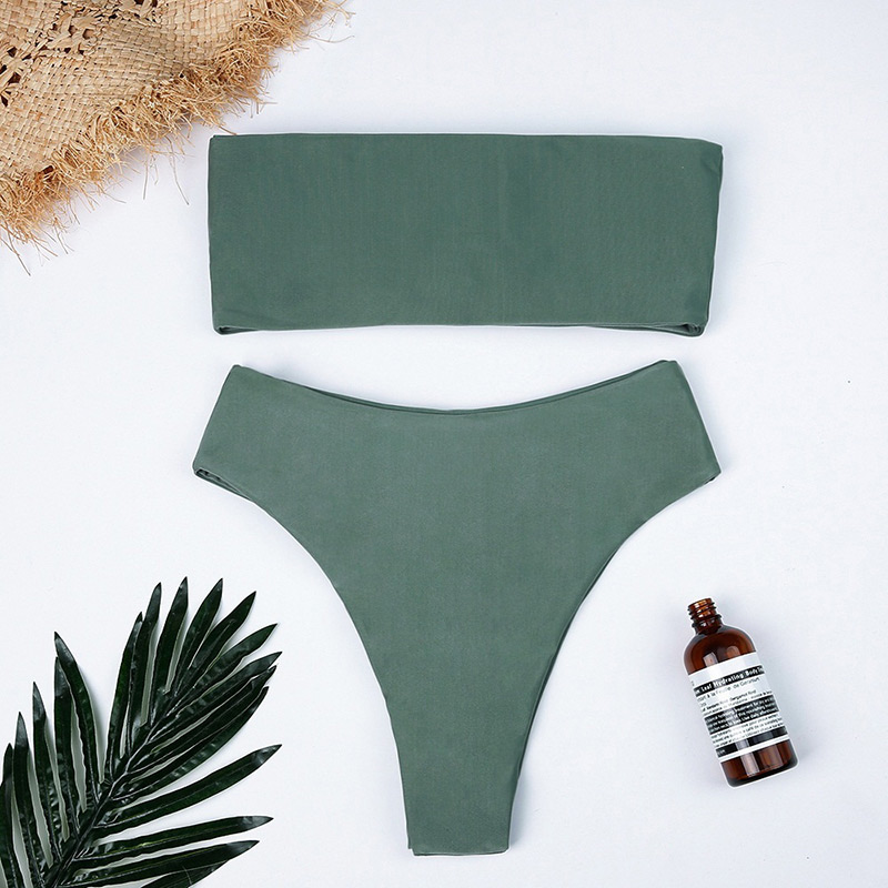 Sexy Green Pure Color Decorated Simple Swimwear(2pcs),Bikini Sets