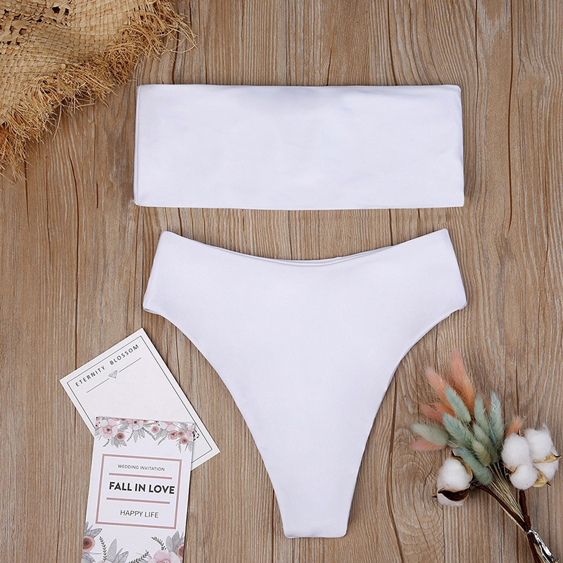 Sexy White Pure Color Decorated Simple Swimwear(2pcs),Bikini Sets