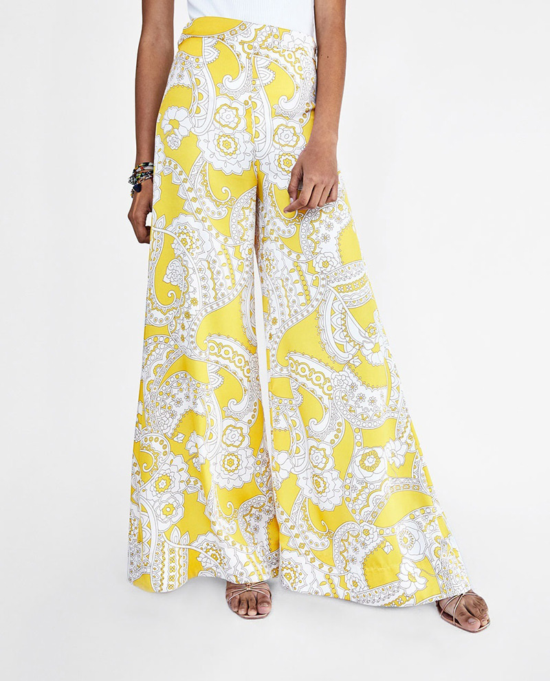 Fashion Yellow Flower Pattern Decorated Pants,Pants