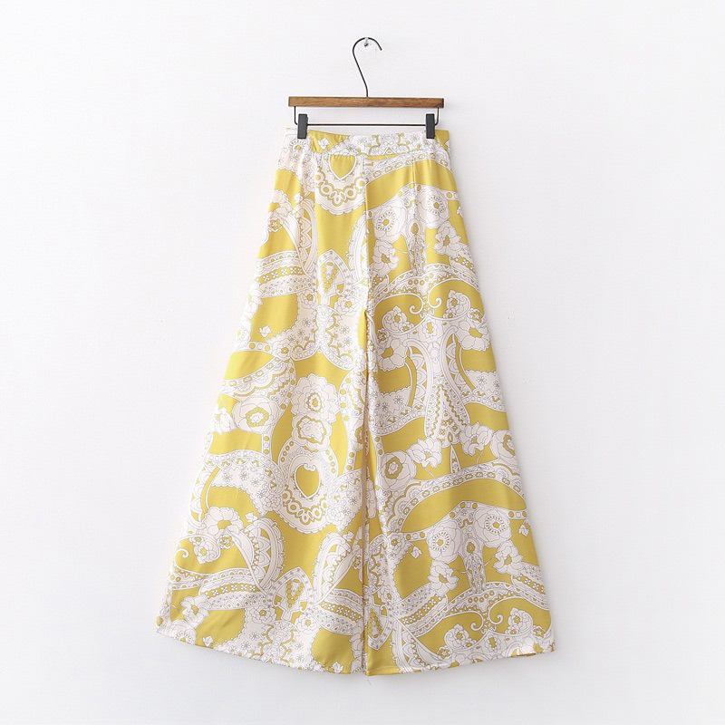 Fashion Yellow Flower Pattern Decorated Pants,Pants