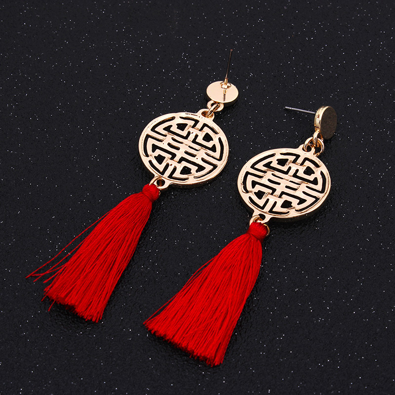 Fashion Brown Hollow Out Design Tassel Decorated Earrings,Drop Earrings