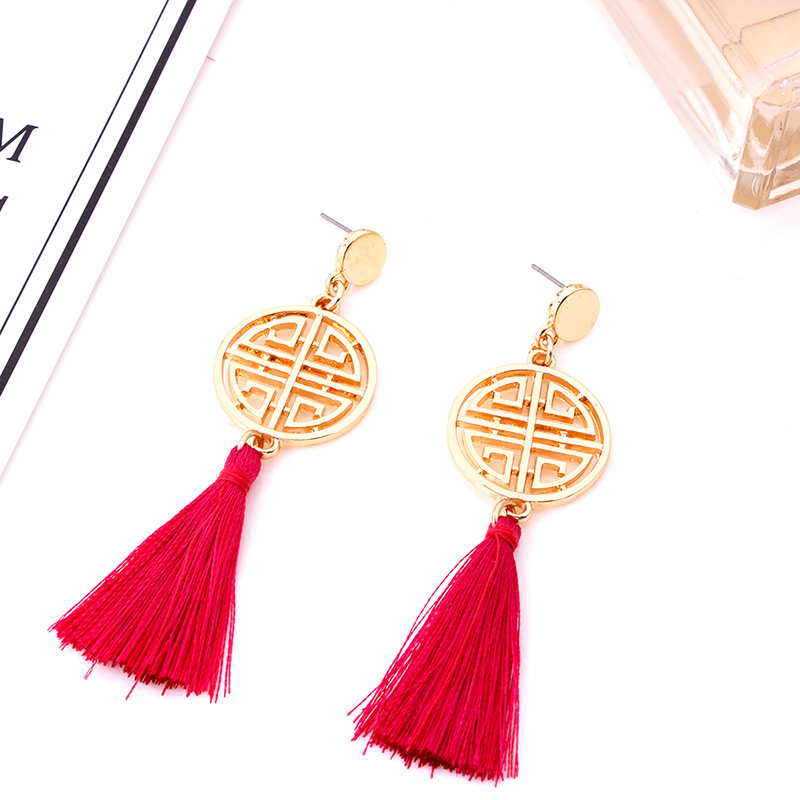 Fashion Brown Hollow Out Design Tassel Decorated Earrings,Drop Earrings