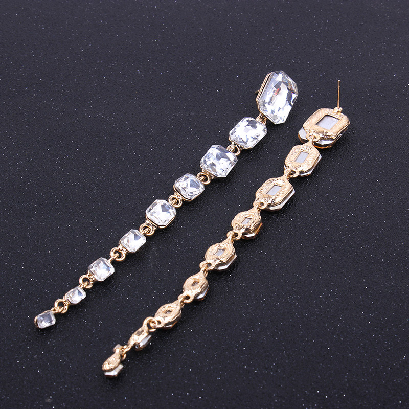 Fashion White Diamond Decorated Tassel Earrings,Drop Earrings