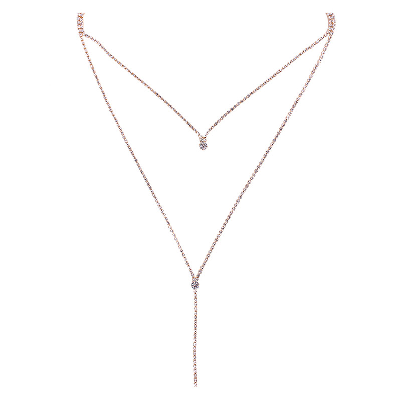 Fashion Gold Color Full Diamond Decorated Necklace,Multi Strand Necklaces
