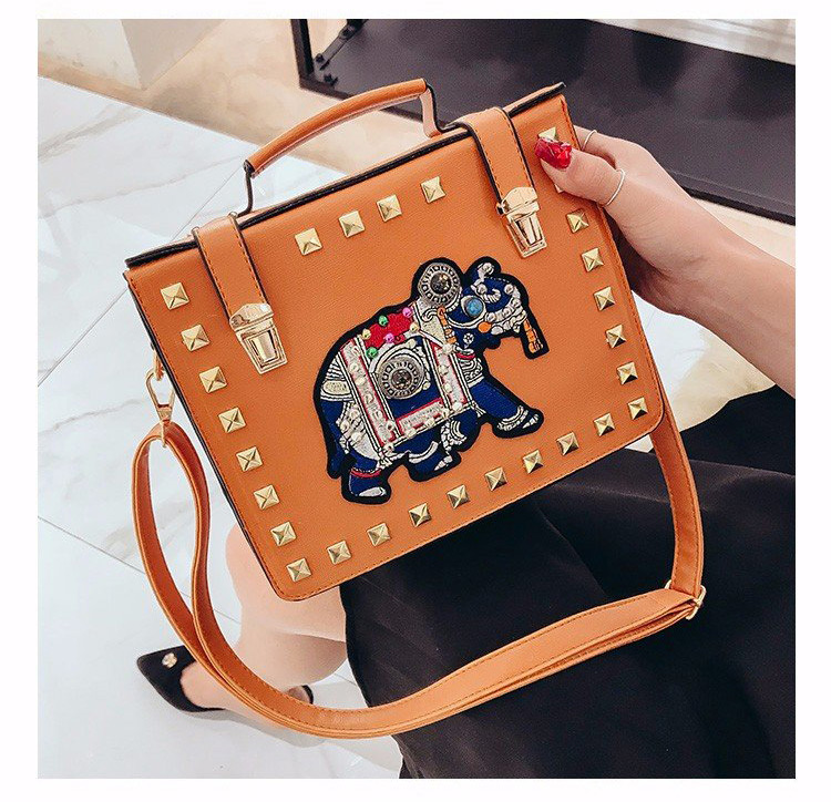 Fashion Yellow Elephant Pattern Decorated Handbag,Handbags