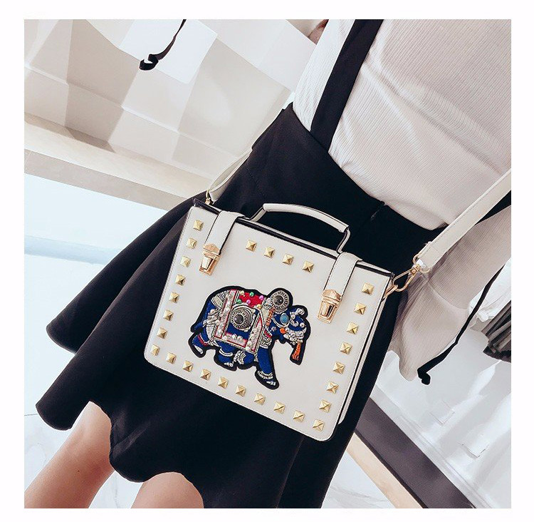 Fashion White Elephant Pattern Decorated Handbag,Handbags