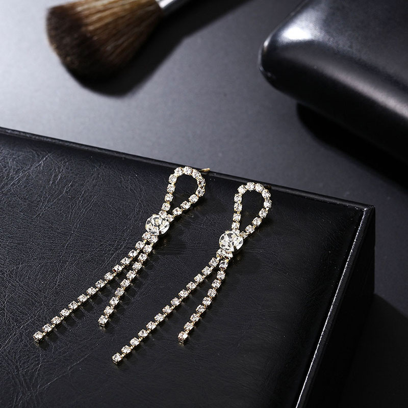 Fashion Gold Color Full Diamond Decorated Tassel Earrings,Drop Earrings