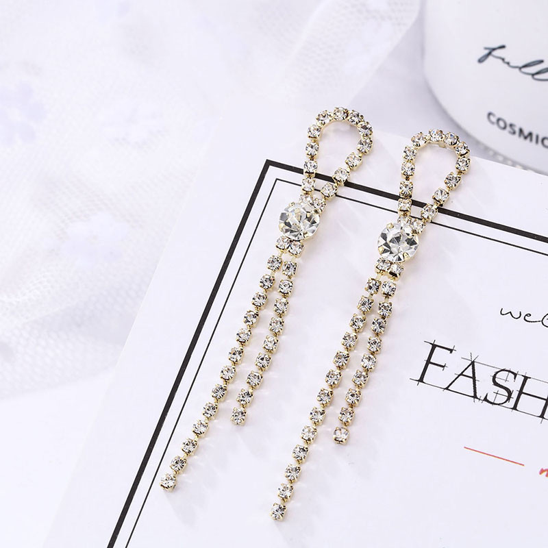 Fashion Gold Color Full Diamond Decorated Tassel Earrings,Drop Earrings