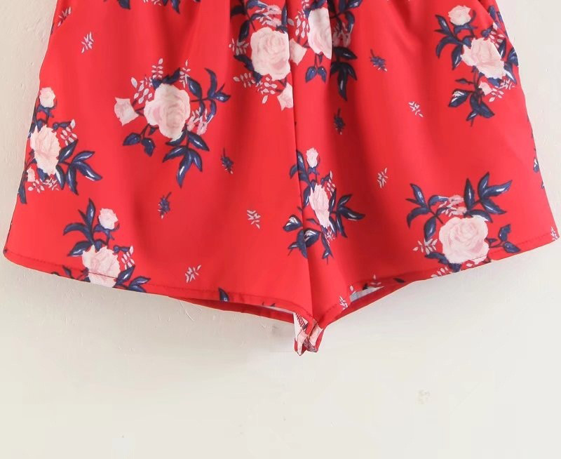 Fashion Red Flower Pattern Decorated Pants,Shorts