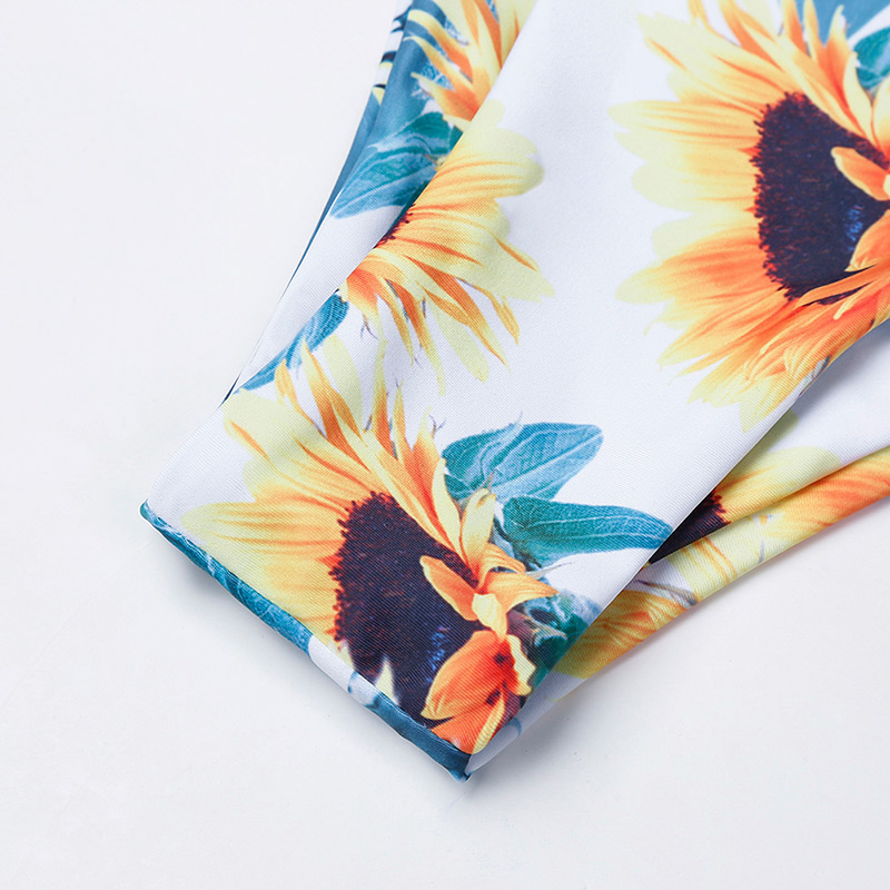 Fashion White Sunflower Pattern Decorated Split Swimwear,Swimwear Sets