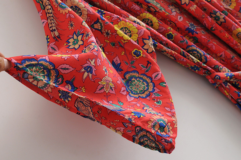 Fashion Red Birds&flowers Pattern Decorated Kimono,Coat-Jacket